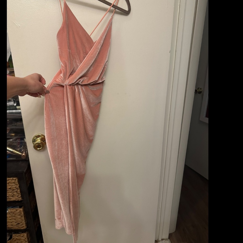 BooHoo pink velvet wrap party dress. Size small.
